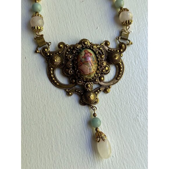 Vintage Rare KARU Fifth Avenue Hand Painted Edwardian Style Lavalier Necklace - Picture 1 of 11